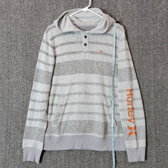 Hurley Hoodie Mens Medium Gray Striped Pullover Casual Surf Henley - Picture 5 of 15